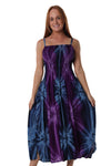 Maxi Shirred Dress with Pockets - Tie Dye Purple and Black