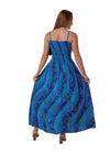Maxi Shirred Dress with Pockets - Sea Queen - Blue Purple and Green
