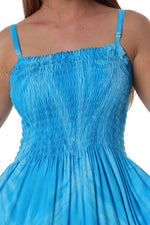 Maxi Shirred Dress with Pockets - Tie Dye Light Blue