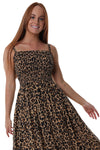 Maxi Shirred Dress with Pockets - Leopard