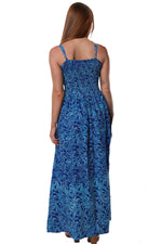 Maxi Shirred Dress with Pockets - Blue Skies - Light Blue and Dark Blue