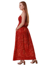 Maxi Shirred Dress with Pockets - Ruby Red