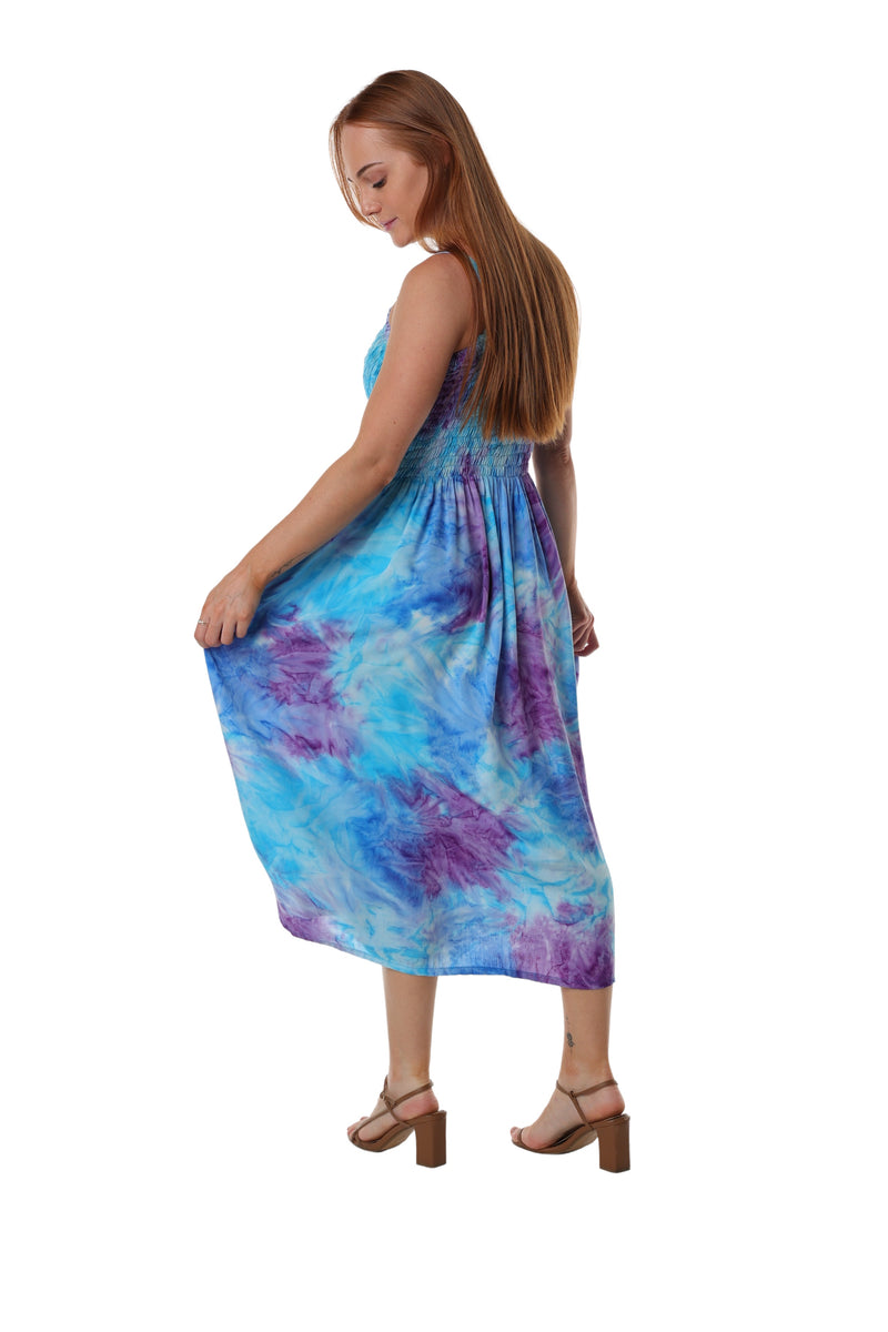 Maxi Shirred Dress with Pockets - Smokey Blue and Purple – Lunasea Clothing