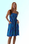 Knee Length Shirred Dress with Pockets - Sea Queen - Blue Purple and Green