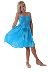 Knee Length Shirred Dress with Pockets - Tie Dye Light Blue