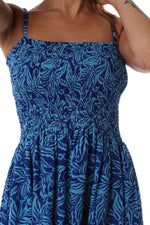 Knee Length Shirred Dress with Pockets - Blue Skies - Light Blue and Dark Blue