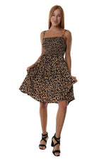 Knee Length Shirred Dress with Pockets - Leopard