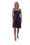 Knee Length Shirred Dress with Pockets - Tie Dye Purple and Black