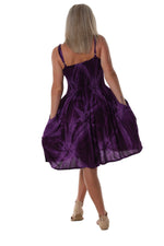 Knee Length Shirred Dress with Pockets - Tie Dye Purple