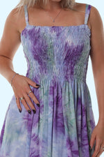 Knee Length Shirred Dress with Pockets - Smokey Purple and Grey