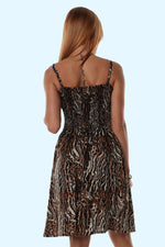 Knee Length Shirred Dress with Pockets - Tiger