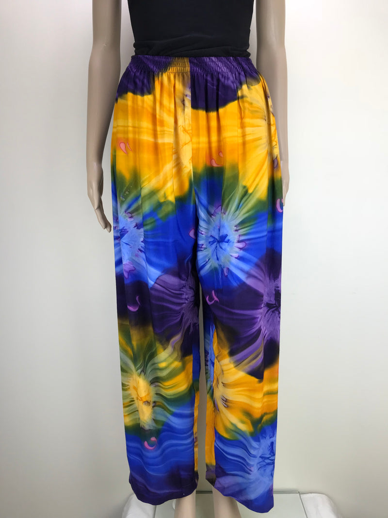 Full Length Pants with Elastic Waist and Pockets - Tie Dye Rainbow Purple