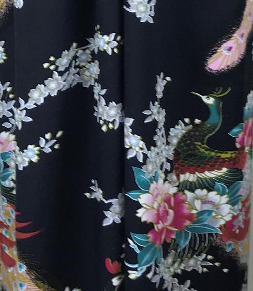 poncho top - black with flowers and peacock