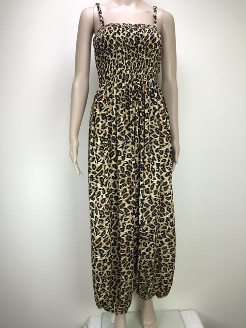 jumpsuit harem pants shirred bust spaghetti straps - animal leopard