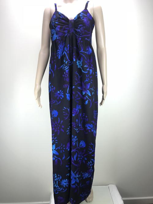 Maxi dress adjustable spaghetti straps blue purple flower