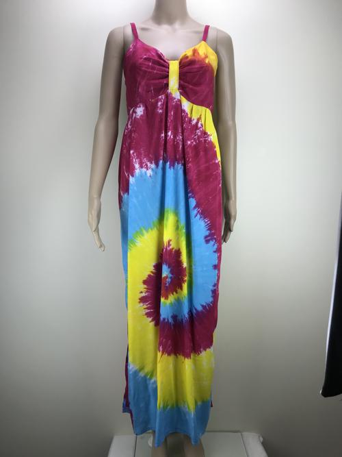 Maxi dress spaghetti straps rainbow swirl