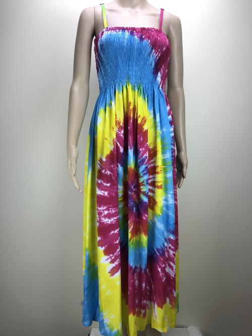 Maxi dress shirred rainbow swirl