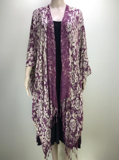 Shawl Cape - Soft Beige with Maroon Flowers