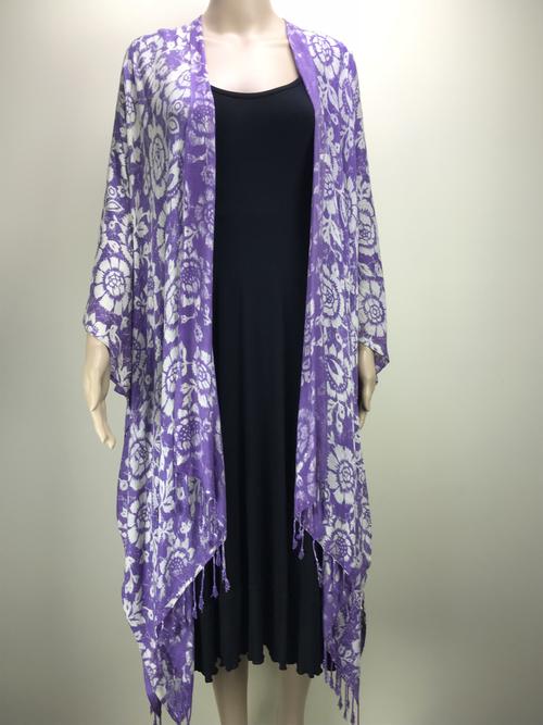 Shawl Cape - Purple with Soft Beige Flowers