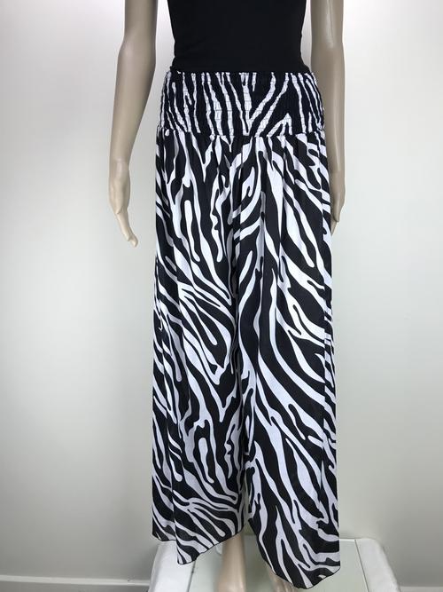 pants wide leg shirred waist animal zebra
