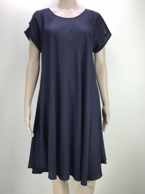 midi A-line dress short sleeves black