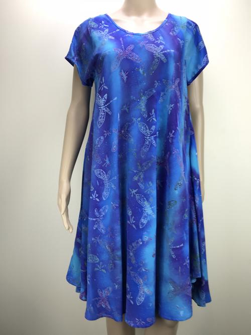 midi A-line dress short sleeves dragonfly blue purple