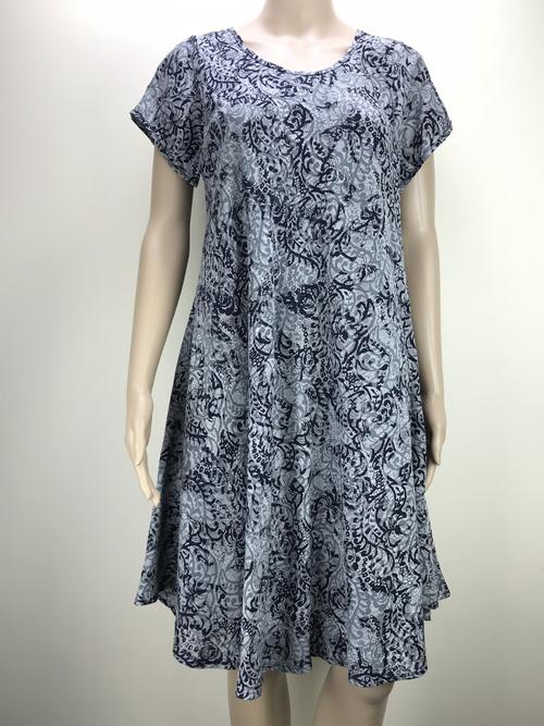 midi A-line dress short sleeves fern grey black