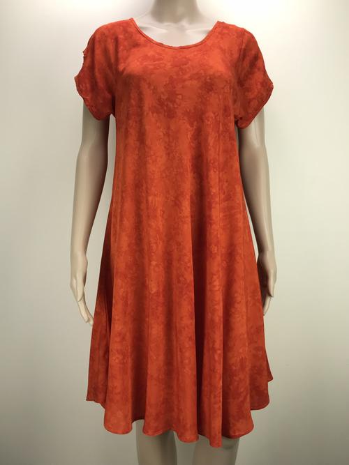 midi A-line dress short sleeves tie dye orange