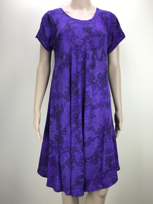 midi A-line dress short sleeves vine purple black
