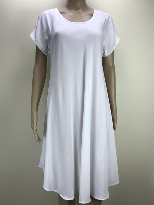 midi A-line dress short sleeves white