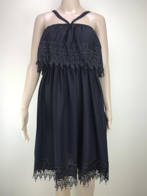 dress lace overlay top and hem - black