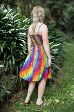 knee length dress with spaghetti straps tie dye rainbow with dragonfly's