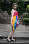 knee length dress with spaghetti straps tie dye rainbow