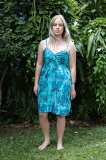 dress knee length spaghetti straps turquoise and grey