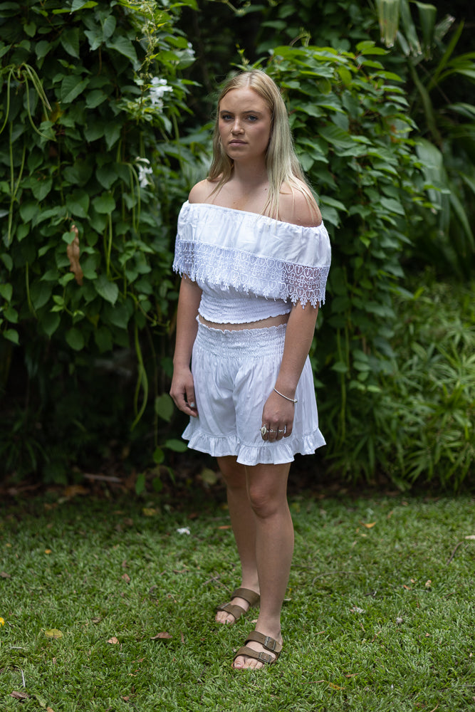 lace top mid drift off the shoulder white