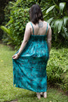 Maxi Bow Dress - Adjustable Spaghetti Straps and Bow shaped bust -  Turquoise with a  Grey Pattern