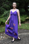 Maxi Bow Dress - Adjustable Spaghetti Straps and Bow shaped bust - Purple with embroidered butterfly's
