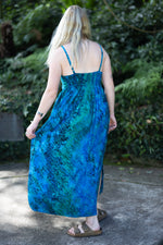 Maxi Bow Dress - Adjustable Spaghetti Straps and Bow shaped bust - Blue with Black Seaweed Pattern