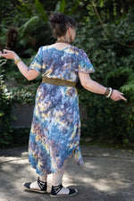 Boho Market Maxi Dress with Sleeves and Rosette detail -Smokey Blue Purple