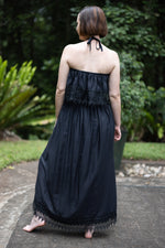 maxi dress halterneck lace overlay black back