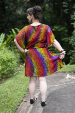 ladies short dress with butterfly sleeves animal rainbow pattern