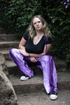 Full Length Pants with Elastic Waist and Pockets - Purple and White Tie Dye