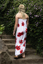 sarong tube dress white with red hibiscus flowers