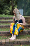 Traditional Bohemian Hippie Harem Pants with Pockets and a Panel front and soft ankle cuffs - Vibrant Tie Dye Rainbow
