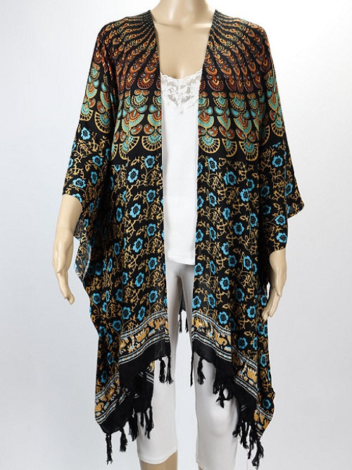 Sarong Cape - Elephant Blue Gold and Red