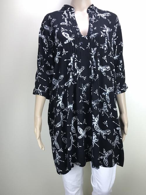 tunic top - dragonfly black and white