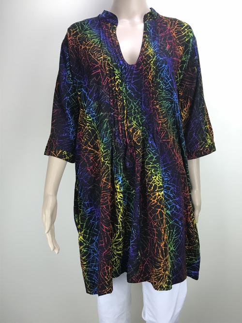 Tunic Top with 3 quarter sleeves Rainbow Electric black
