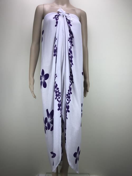 sarong tube - frangipani white purple
