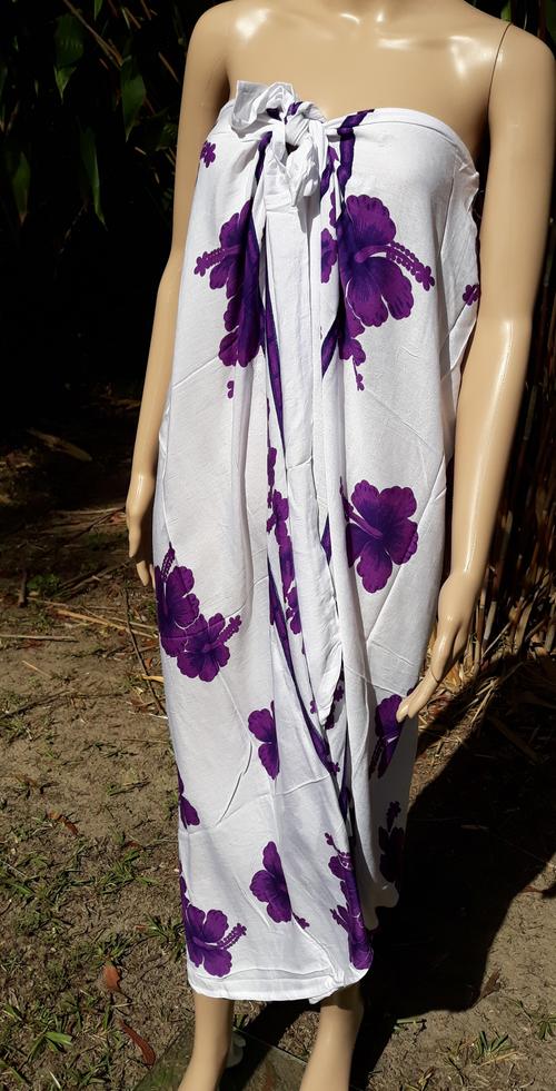 tube sarong - hibiscus white and purple