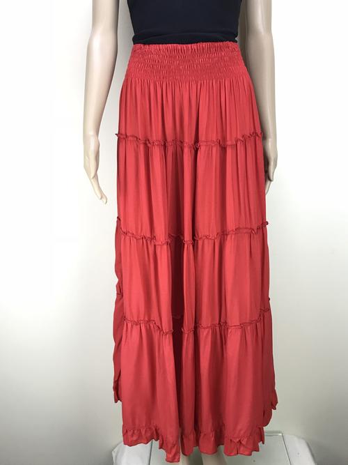 long skirt shirred waist - red